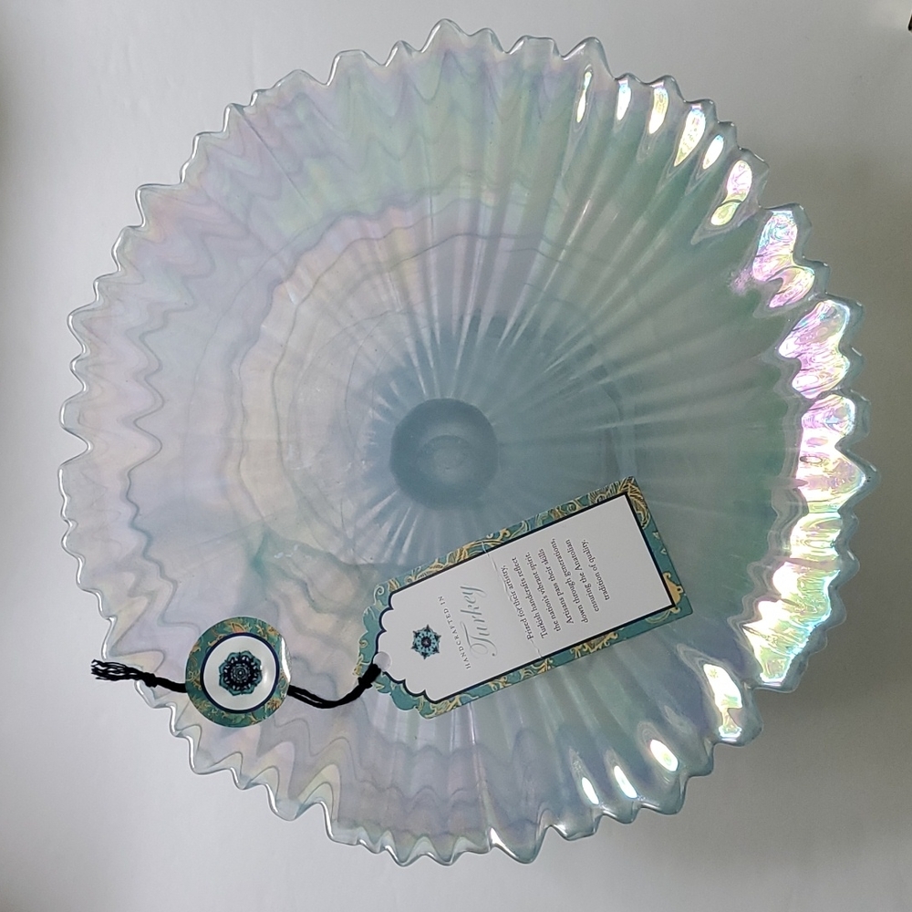 Carnival Glass Pedestal Cake Dish Made in Turkey - Picture 10 of 10